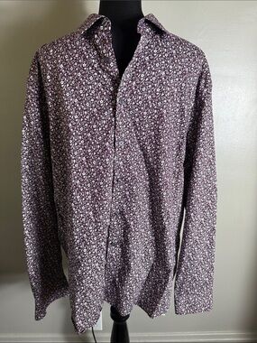 Joseph Abboud Men's Long Sleeve Button-Up Floral Print Shirt Plum & White Sz XXL